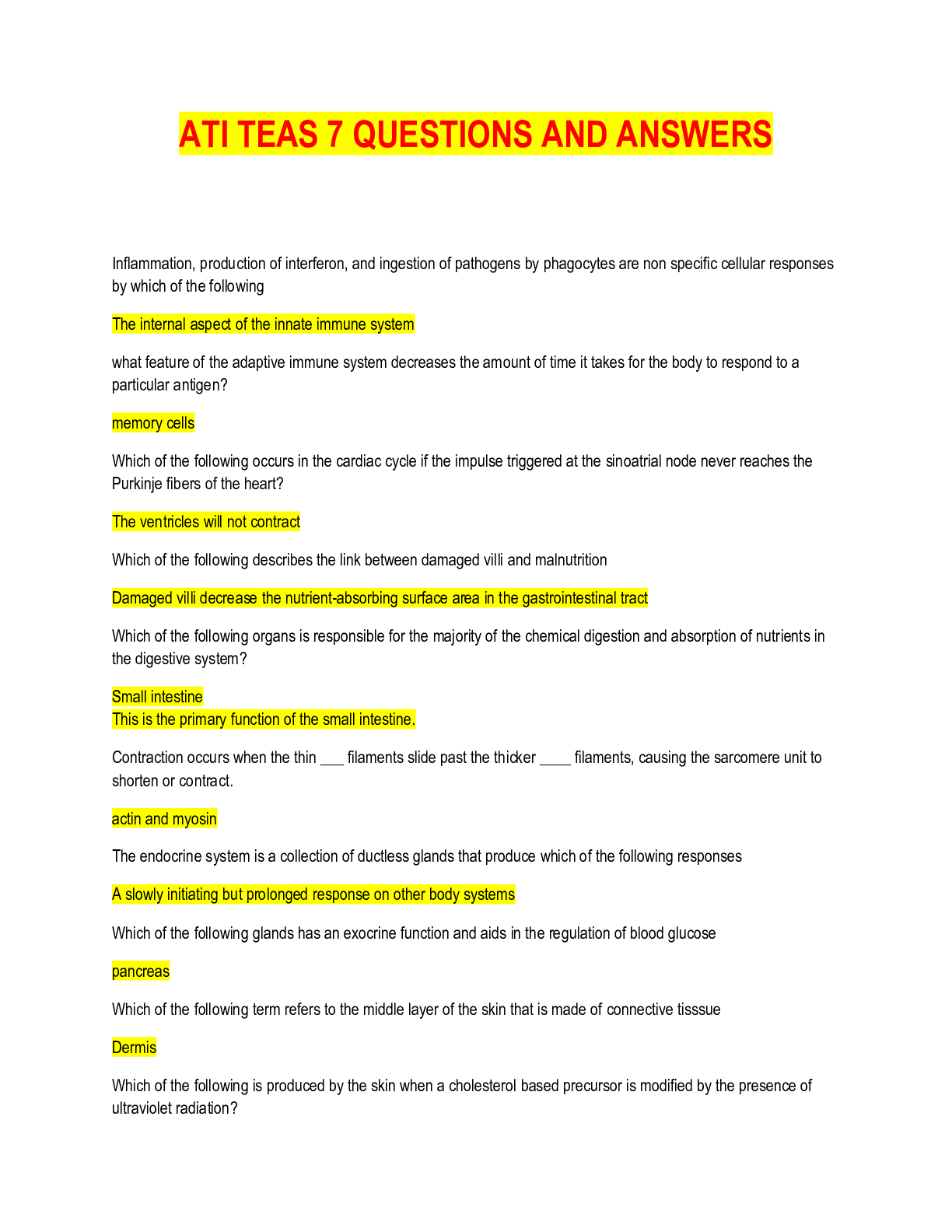 Preview image for ATI TEAS 7 QUESTIONS AND ANSWERS